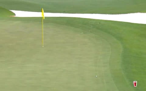 Patrick Reed will have two putts from here to win the Masters - Credit: Sky Sports