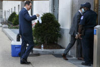 Treasury Secretary Steven Mnuchin arrives for continued negotiations ahead of a meeting, Wednesday, Aug. 5, 2020, on Capitol Hill in Washington. (AP Photo/Jacquelyn Martin)