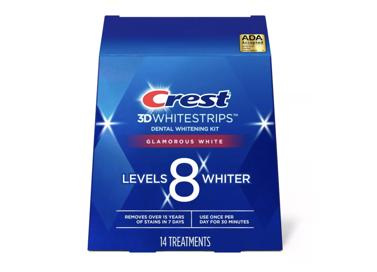 <p><a href="https://www.target.com/p/crest-advanced-seal-whitestrips-whitening-kit-14-ct/-/A-11127524" rel="nofollow noopener" target="_blank" data-ylk="slk:Shop Now;elm:context_link;itc:0;sec:content-canvas" class="link rapid-noclick-resp">Shop Now</a></p><p>3D Whitestrips Glamorous White At-Home Teeth Whitening Kit</p><p>target.com</p><p>$39.99</p><span class="copyright">Crest </span>