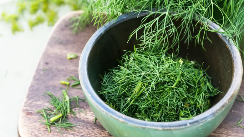 Fresh dill herbs in bowl 