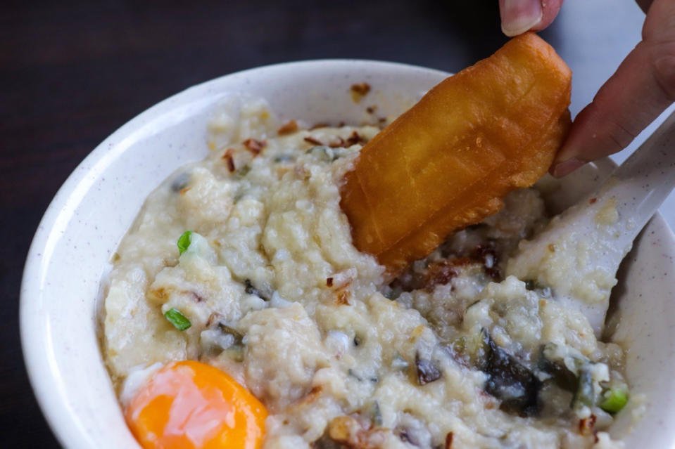 Century Egg & Meatball Porridge with Dough Fritters