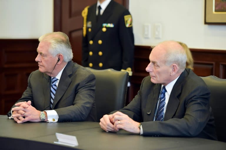 US Homeland Security Secretary John Kelly (R) and Secretary of State Rex Tillerson (L) met Mexican ministers who expressed "concern and irritation" over trade and migration