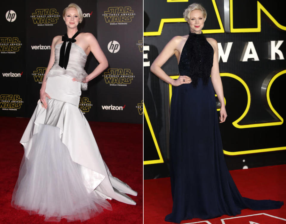 Bei einer Körpergröße von 1,91 m hat man es auf dem Red Carpet als Frau sicher nicht immer leicht – “Star Wars”-Darstellerin Gwendoline Christie aber hat den großen Glamour für große Frauen perfektioniert. Die “Star Wars”-Premiere in Hollywood besuchte sie in einem divasken und wunderbar skulpturierten weißen Look von Oscar de la Renta in Weiß, die London-Premiere in einer eleganten Robe in Schwarz und Mitternachtsblau. (15. und 16. Dezember 2015, Bilder: WENN)