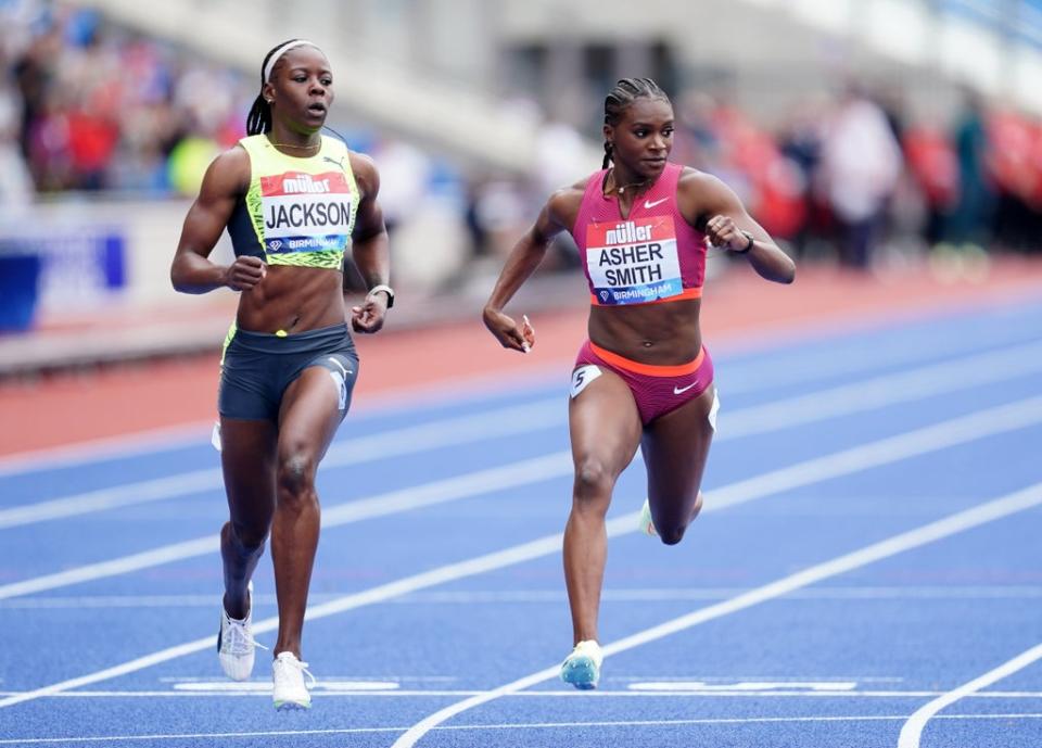 Dina Asher-Smith (right) wins the 100 metres ahead of Jamaica’s Shericka Jackson (David Davies/PA (PA Wire)