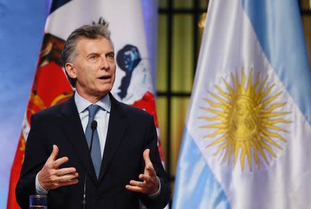 Argentina's president Mauricio Macri speaks during a meeting with Chile's President Michelle Bachelet at the government house during his official visit in Santiago, Chile June 27, 2017. REUTERS/Rodrigo Garrido
