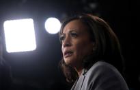 FILE PHOTO: Democratic presidential candidate Senator Kamala Harris is interviewed in the spin room after the U.S. Democratic presidential candidates debate at the Tyler Perry Studios in Atlanta