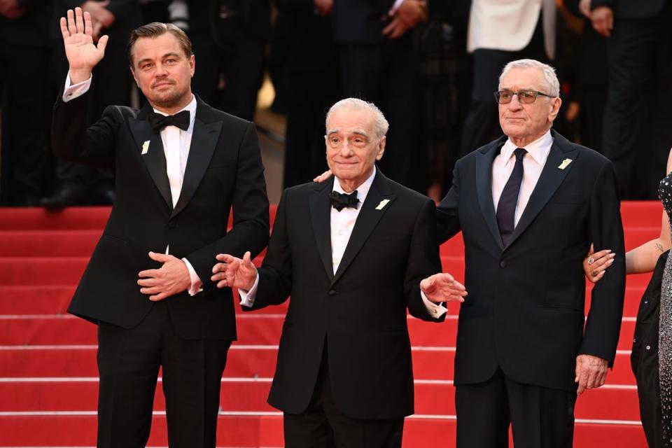 Leonardo DiCaprio, Martin Scorsese and Robert De Niro attending the premiere for Killers of the Flower Moon during the 76th Cannes Film Festival in Cannes, France (PA Wire)