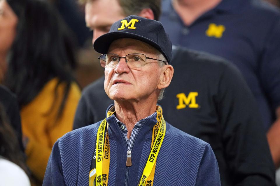 Michigan head coach Jim Harbaugh’s father, Jack Harbaugh, watches the College Football Playoff national championship game.