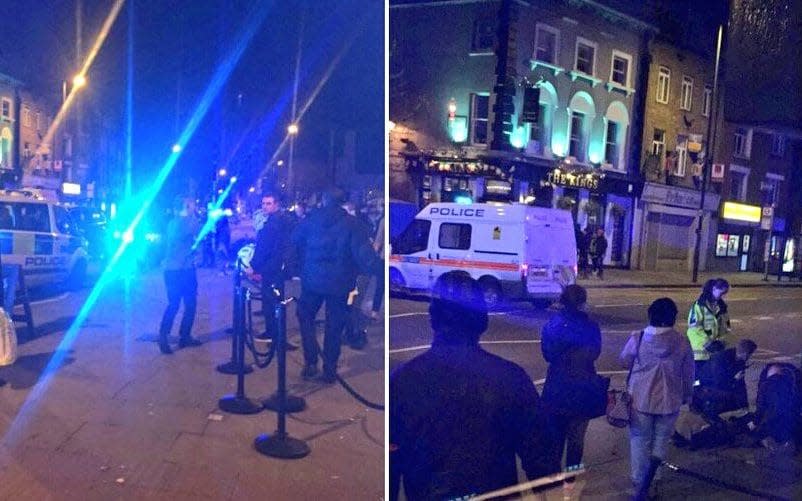 Police on the scene on Essex Road, Islington after a car drove in to four people