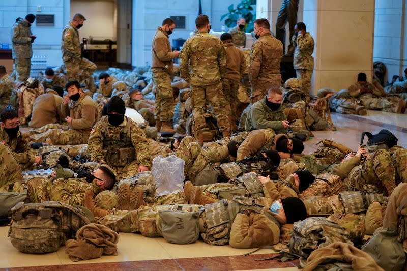 National Guard members gather at the U.S. Capitol in Washington