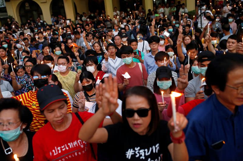 Protest against court's decision that dissolved Future Forward party at Thammasat University in Bangkok