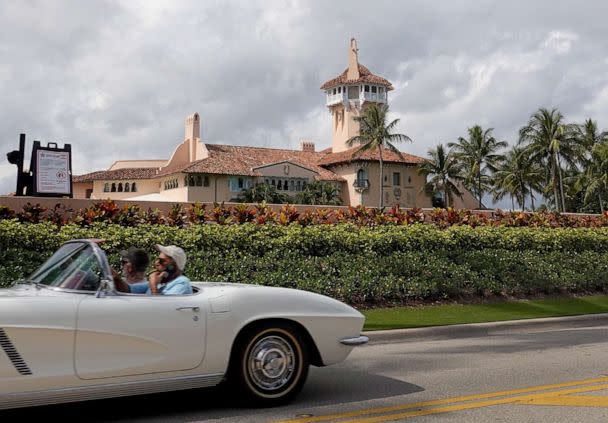 PHOTO: A car passes in front of former President Donald Trump's Mar-a-Lago resort in Palm Beach, Fla., Feb. 11, 2022. (Joe Raedle/Getty Images, FILE)