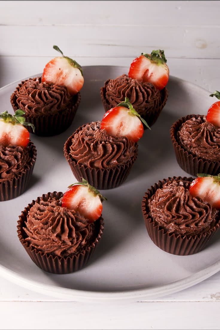 <p>Chocolate and strawberries go together like peanut butter and jelly. It's a combo we can't get enough of. For this no-bake dessert we made edible cups out of chocolate and filled them with a light and airy chocolate mousse for a decadent dessert. </p><p>Get the <a href="http://www.delish.com/uk/cooking/recipes/a32484866/strawberry-chocolate-mousse-cups-recipe/" rel="nofollow noopener" target="_blank" data-ylk="slk:Strawberry Chocolate Mousse Cups" class="link rapid-noclick-resp">Strawberry Chocolate Mousse Cups</a> recipe.</p>