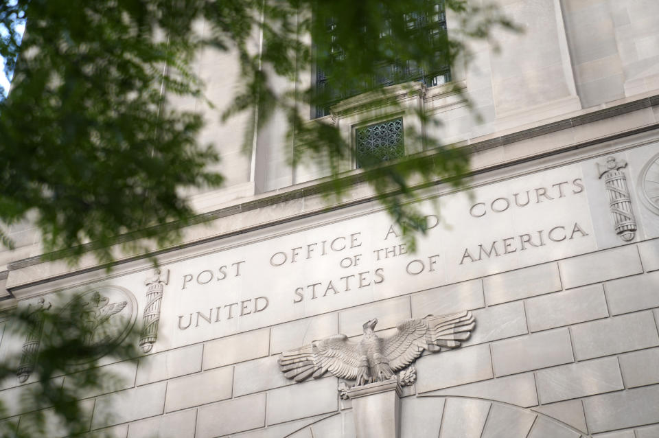 The sign for the Federal courthouse in Pittsburgh is shown on Tuesday, May 30, 2023. The first day of trial for Robert Bowers, the suspect in the 2018 synagogue massacre begins. Bowers could face the death penalty if convicted of some of the 63 counts he faces which claimed the lives of worshippers from three congregations who were sharing the building, Dor Hadash, New Light and Tree of Life. (AP Photo/Jessie Wardarski)