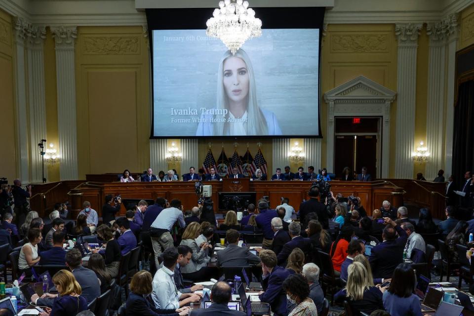 An image of Ivanka Trump, the daughter of former President Donald Trump, is displayed during the third hearing of the House Select Committee (Getty Images)