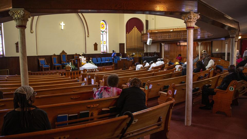 Inside of the New Bethel CME Church in Rochester, N.Y. on Aug. 6, 2023. 
