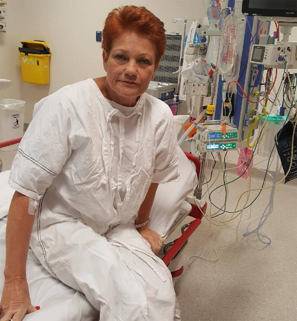 Pauline Hanson’s health woes have gone from bad to worse as the One Nation leader underwent emergency surgery after complaining of “stomach pain”. Source: