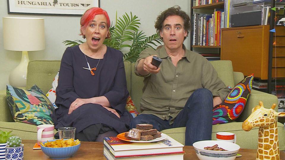 Stephen Mangan with his sister Anita on Celebrity Gogglebox 2024