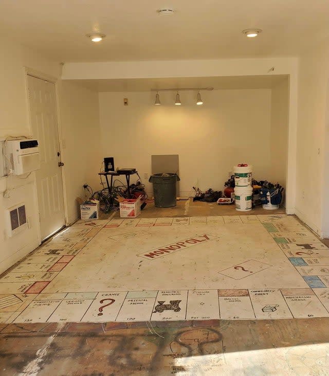 The giant Monopoly board painted on the floor. 