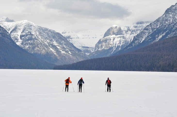 skiers bowman lake