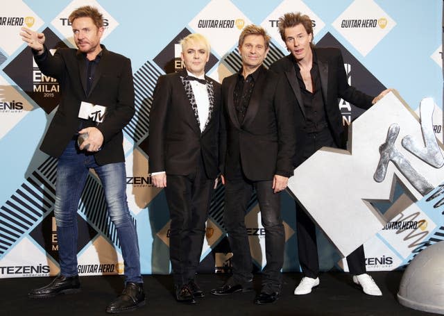 Duran Duran's Simon Le Bon, Nick Rhodes, Roger Taylor and John Taylor at the Press Room for the MTV European Music Awards 2015 