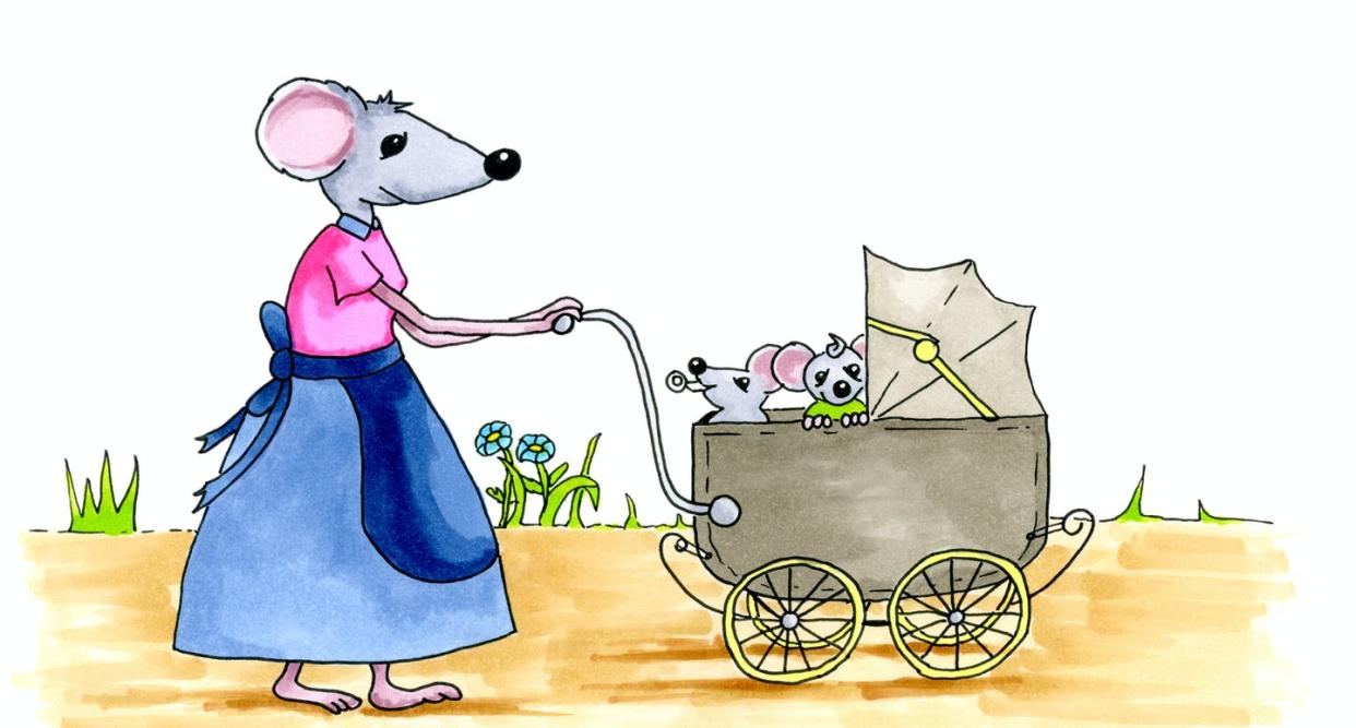 <span class="caption">Being a good mother depends on many factors, including the the bacteria in the mouse mother's gut.</span> <span class="attribution"><a class="link " href="https://www.gettyimages.com/detail/illustration/mother-mouse-walking-with-pram-royalty-free-illustration/488316168?adppopup=true" rel="nofollow noopener" target="_blank" data-ylk="slk:IvonneW/iStock/Getty Images Plus;elm:context_link;itc:0;sec:content-canvas">IvonneW/iStock/Getty Images Plus</a></span>