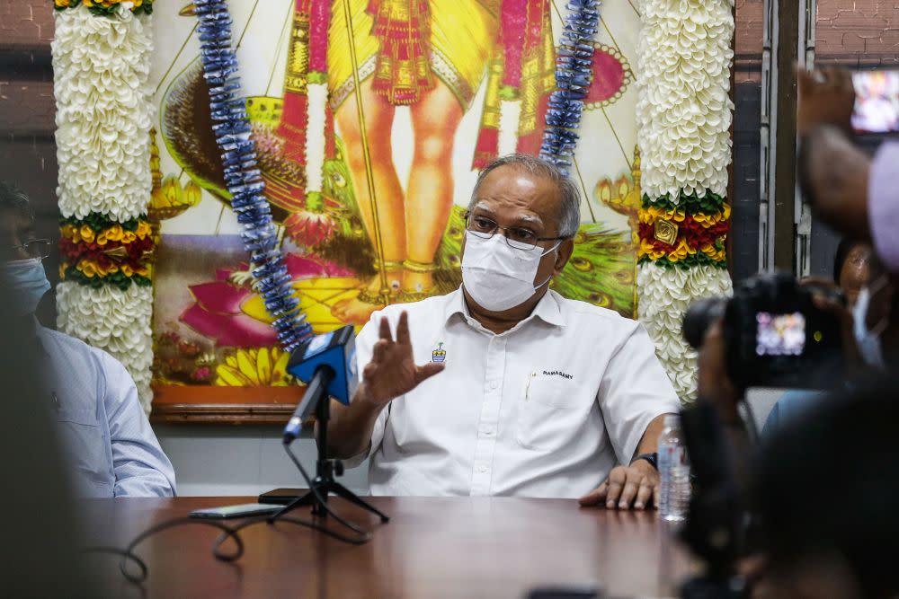 Penang Deputy Chief Minister P. Ramasamy speaks during a press conference at the Arulmigu Balathandayuthapani Temple in George Town January 26, 2021. — Picture by Sayuti Zainudin