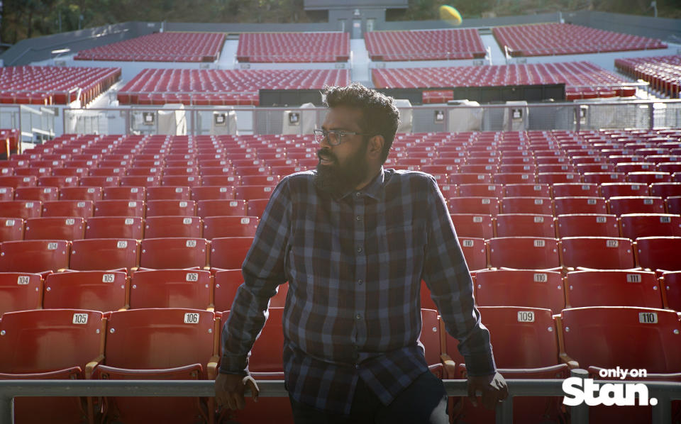 UK comedian Romesh Ranganathan tries to recreate his career success in the US in his new documentary, Just Another Immigrant. Source: Stan