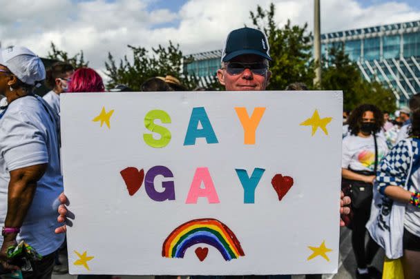 PHOTO: Members and supporters of the LGBTQ community attend the 'Say Gay Anyway' rally in Miami Beach, Fla., March 13, 2022. (Chandan Khanna/AFP via Getty Images)