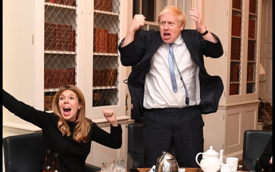 Boris Johnson and his now wife Carrie celebrate after the results of the 2019 general election - Andrew Parsons / i-Images 