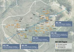 Holes designated as being in the Divide area, are on the eastern side of the ACMA pit area, transitioning into the Lewis pit area, as shown in Figure 2. These new and significant high-grade drill hole intercepts point toward the potential feeder zones of this large system. Part of the objective of the 2022 exploration and drill program will be to confirm mineralization continuity and key geologic controls in representative areas of the deposit.