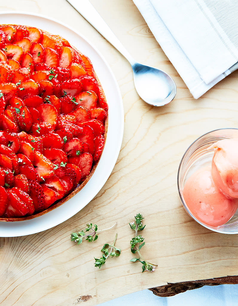 Tarte aux fraises, sorbet fraise citron