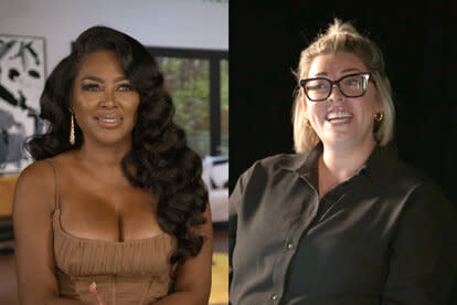 Split image of Kenya Moore and Real Housewives of Atlanta Producer Lizzie