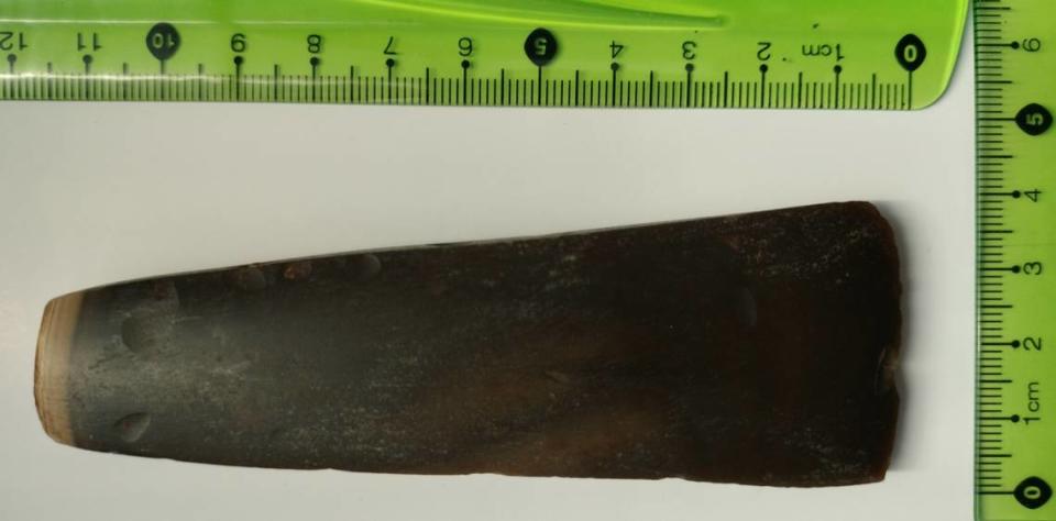 One side of the 4,400-year-old flint ax found by a grandmother in Biłgoraj.