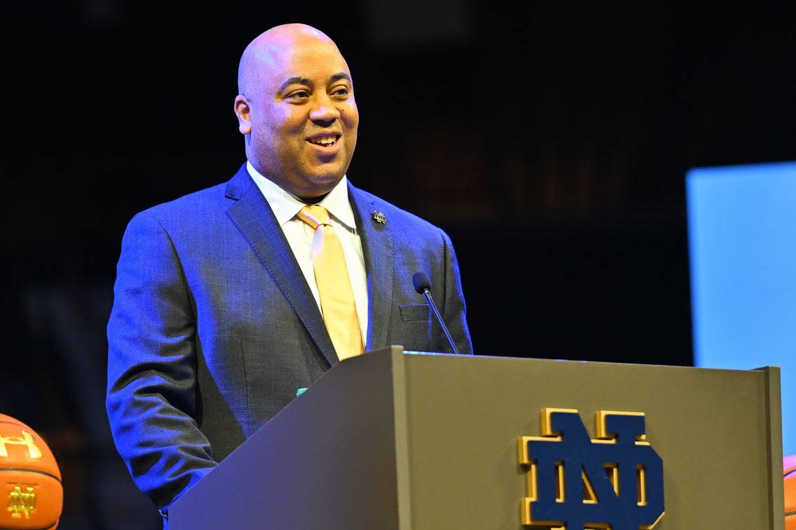 New Notre Dame head man Micah Shrewsberry has deep ties into basketball in the state of Indiana. Matt Cashore/USA TODAY NETWORK