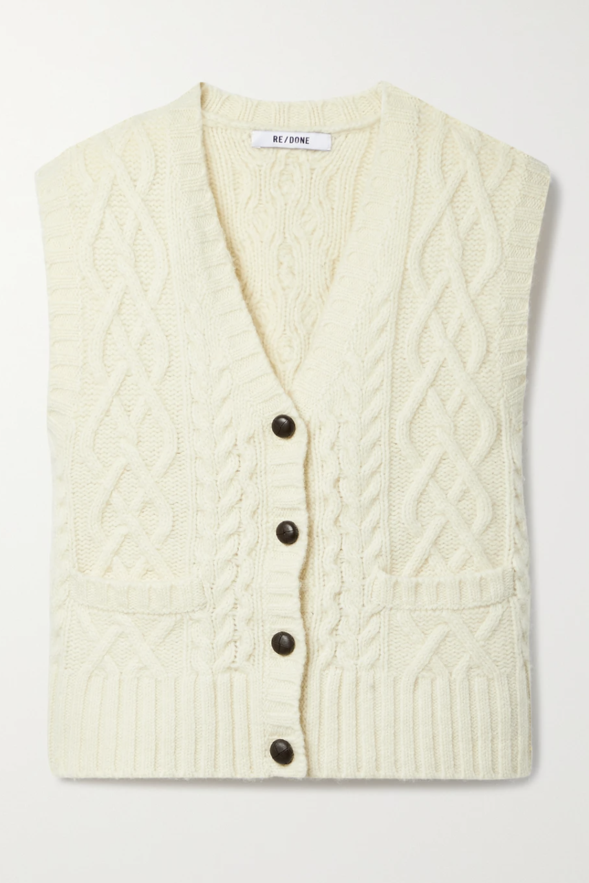 50s Cable-Knit Wool Vest