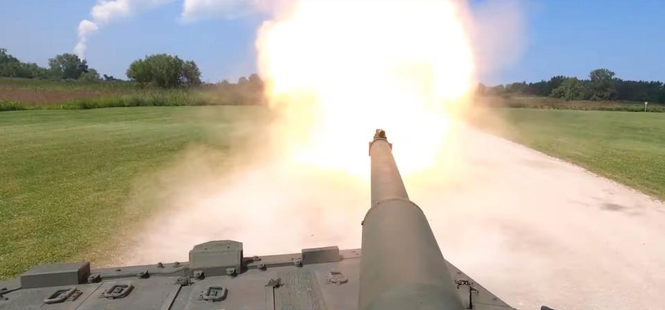 The M10 Booker firing its 105mm main gun. (GDLS screencap)