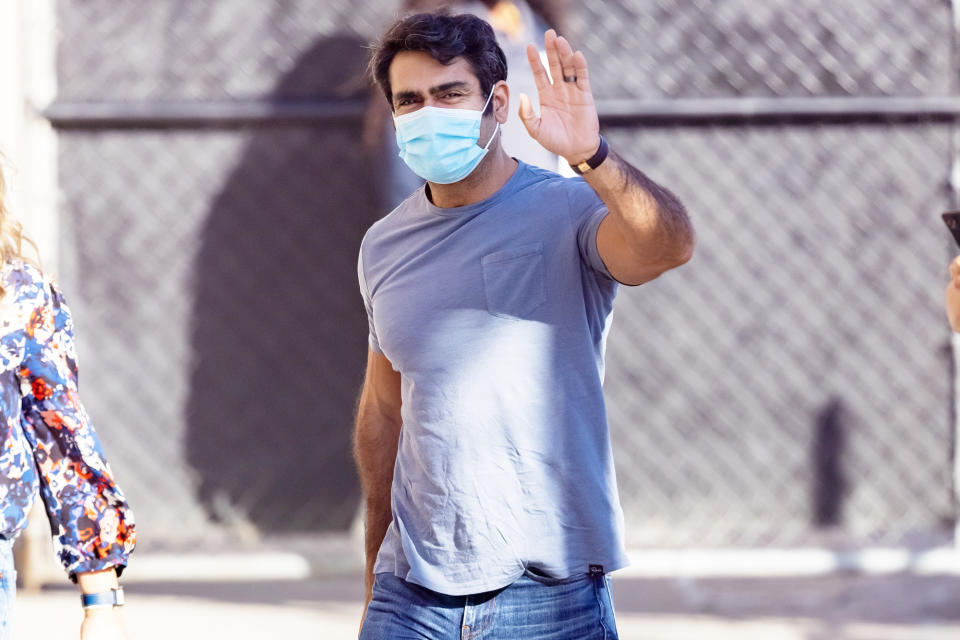 <p>Kumail Nanjiani waves to fans ahead of his appearance on <em>Jimmy Kimmel Live!</em> on Oct. 14 in L.A.</p>