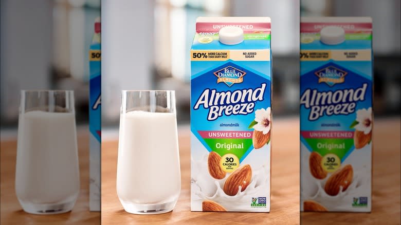 almond breeze carton and glass