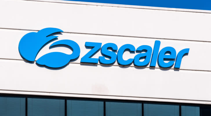 Zscaler (ZS) logo on a corporate building
