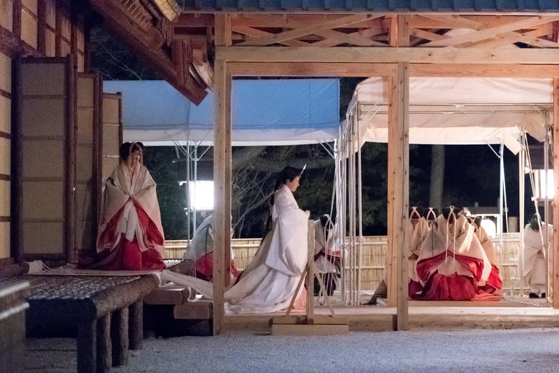 Japan's Empress Masako attends the 'Daijosai', the most overtly religious ceremony of the Emperor Naruhito's accession rituals, at the Imperial Palace in Tokyo, Japan