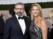 Steve Carell, left, and Nancy Carrell arrive at the 24th annual Screen Actors Guild Awards at the Shrine Auditorium & Expo Hall on Sunday, Jan. 21, 2018, in Los Angeles. (Photo by Richard Shotwell/Invision/AP)