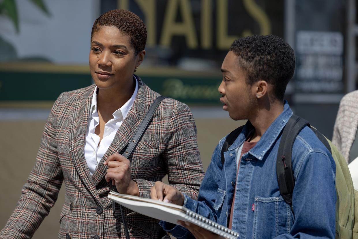 LANDSCAPE WITH INVISIBLE HAND, from left: Tiffany Haddish, Asante Blackk, 2023. ph: Lynsey Weatherspoon / © MGM / courtesy Everett Collection