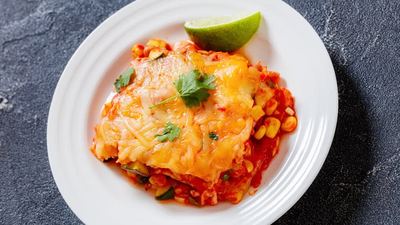 Mexican lasagna on plate