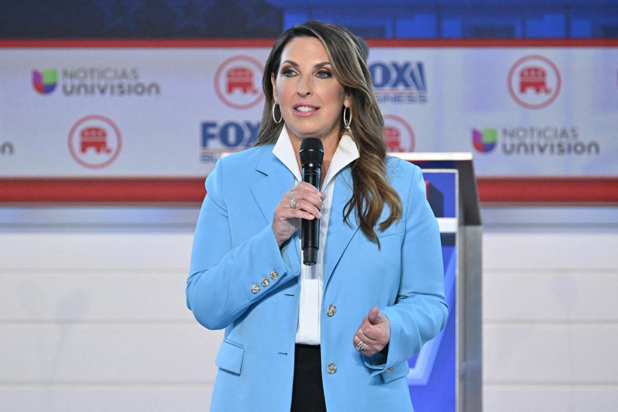 RNC Chair Ronna McDaniel speaks prior to the second Republican presidential primary debate at the Ronald Reagan Presidential Library in Simi Valley, California, on Sept. 27, 2023. (Robyn Beck  / AFP via Getty Images)