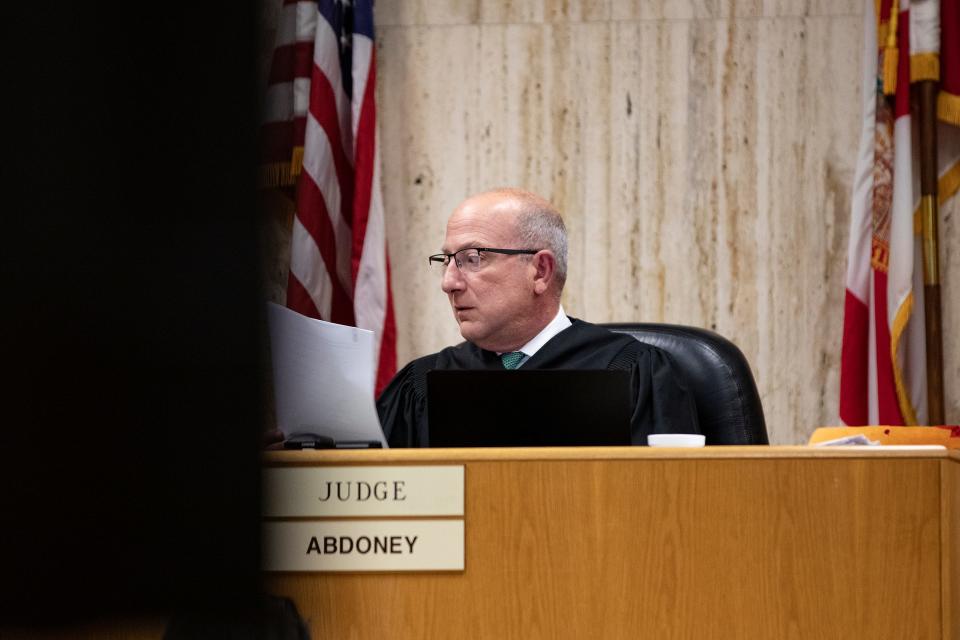 Judge J. Kevin Abdoney reads the jury's guilty verdict for David Marshall Murdock during his first-degree murder trial in Bartow on Wednesday. The prosecution is seeking the death penalty, and the sentencing phase of the trial will begin Tuesday.