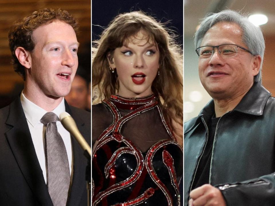 „Er ist wie Taylor Swift, aber für Tech“, sagte Meta-Gründer und CEO Mark Zuckerberg über Jensen Huang von Nvidia. - Copyright: STR/JIJI Press/AFP via Getty Images; Ashok Kumar/TAS24 via Getty Images; Sam Yeh/AFP via Getty Images