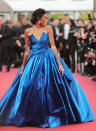 Bringing her fashion A game, Winnie Harlow chose a show-stopping gown in sapphire blue by Zuhair Murad. <em>[Photo: Getty]</em>