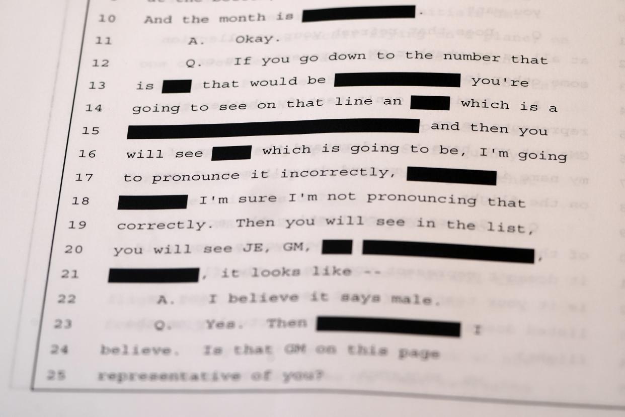 A page from an unsealed 2016 deposition of Ghislaine Maxwell. (REUTERS)