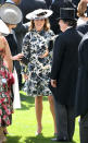 <p>Princess Eugenie is a big fan of floral numbers and she showed up at day three of Ascot rocking a pretty long-sleeved dress with a matching halo hat. Photo: Getty Images </p>